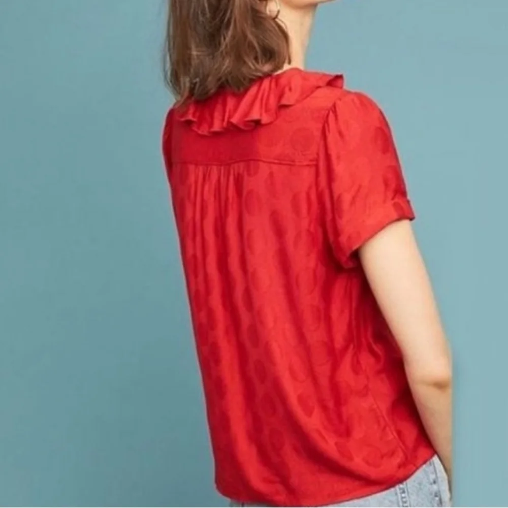 Anthropologie Jojo red ruffle button down blouse top Sz Small - Picture 2 of 7